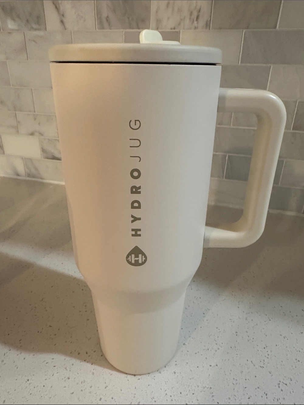 HydroJug Travel Mug 40oz in Matte White with Handle